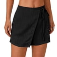 thumbnail image 5 of Women's Polyester Casual Solid Color Lace Up Pocket Shorts, Mid Waist Elastic Loose Drawstring, Pockets Lace Up, Summer Outdoor Travel Vacation Beach, Womens Shorts | UKHCCC,Black L, 5 of 7