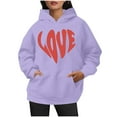 thumbnail image 6 of Jinhomg Women's Heart Print Sweatshirts Holiday Casual Kangaroo Pocket Drawstring Hoodies Fall Comfy Long Sleeve Hooded Sweatshirt Purple XL, 6 of 6