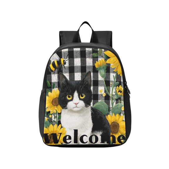 Toddler Backpack Sunflowers and Adorable Cat Waterproof Lightweight Backpack Casual Mini Daypack for Daycare & Travel