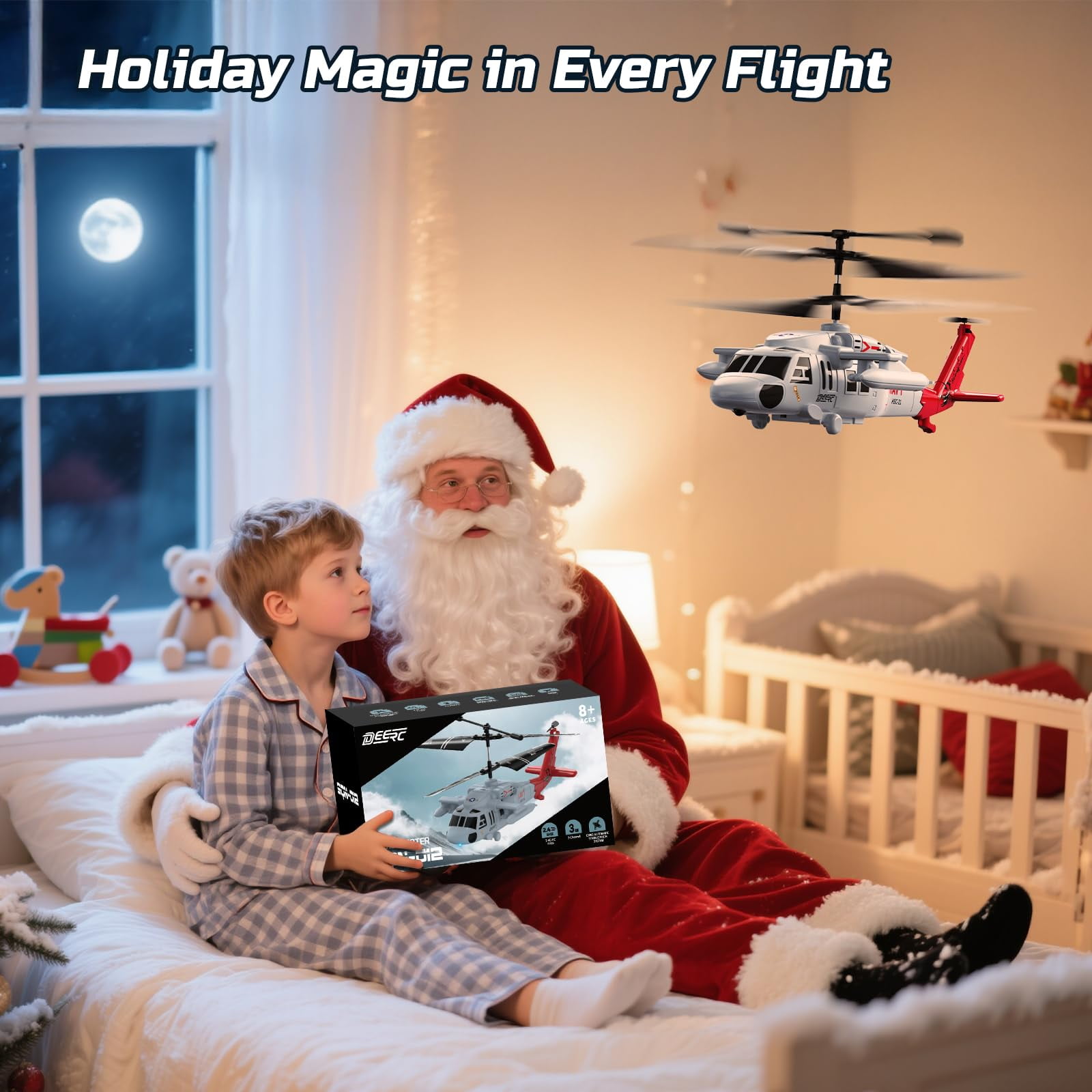 DEERC Black Hawk RC Helicopter for Kids, 2.4GHz Remote Control Helicopter for Adults, 26 Mins Flight, LED Lights, Altitude Hold, One-Key Take Off, Indoor Friendly, Helicopters Toy for Boys 8-12 Boys