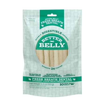 Better Belly Dental Easily Digestible Dog Chews  10 Count Small Rolls  Fresh Breath Treats