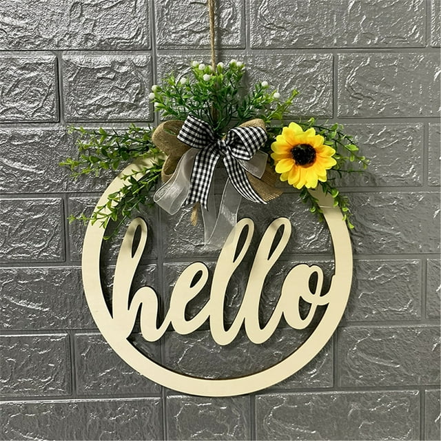 ZZwxWA Wooden Letter Pattern With Linen Bowknot Front Door Round Decoration Hanging