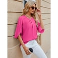 thumbnail image 4 of BadPiggies Women's Blouses Casual Summer Tops Dressy Pleated Scoop Neck 3/4 Sleeve Office Work Chiffon Shirts, 4 of 8