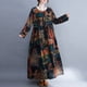 thumbnail image 4 of Vestido de mujer Irfora Vestido vintage suelto con estampado de bolsillos Vestido de manga larga con cuello en O Irfora Vestido de mujer, 4 of 5