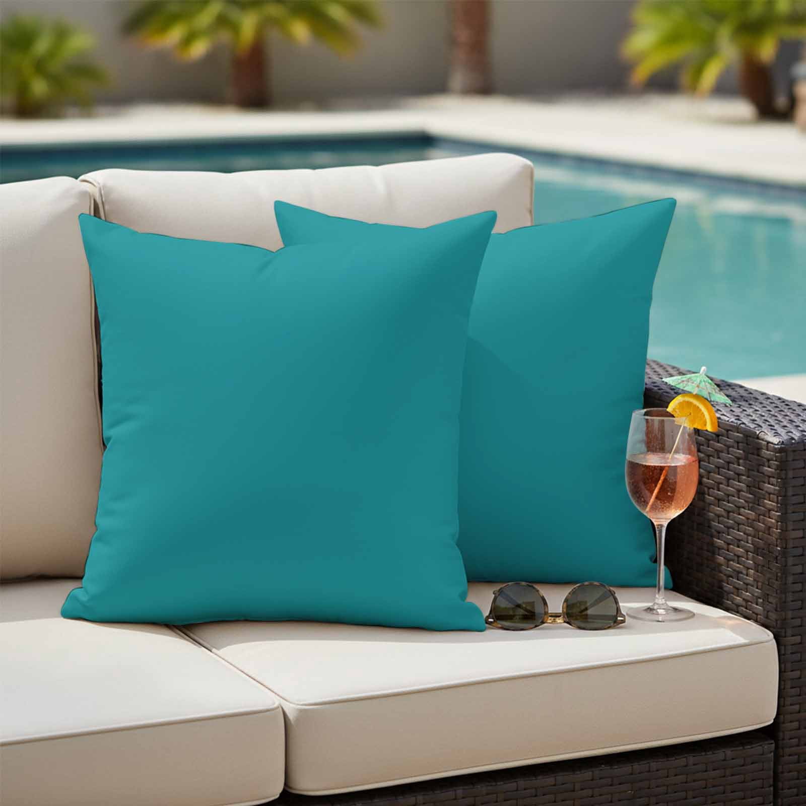 Teal Outdoor Pillow Covers Set of 2 Solid Color Waterproof Throw Pillow Cover Decorative Cushion Cases for Patio Porch Garden 24X24 Inch