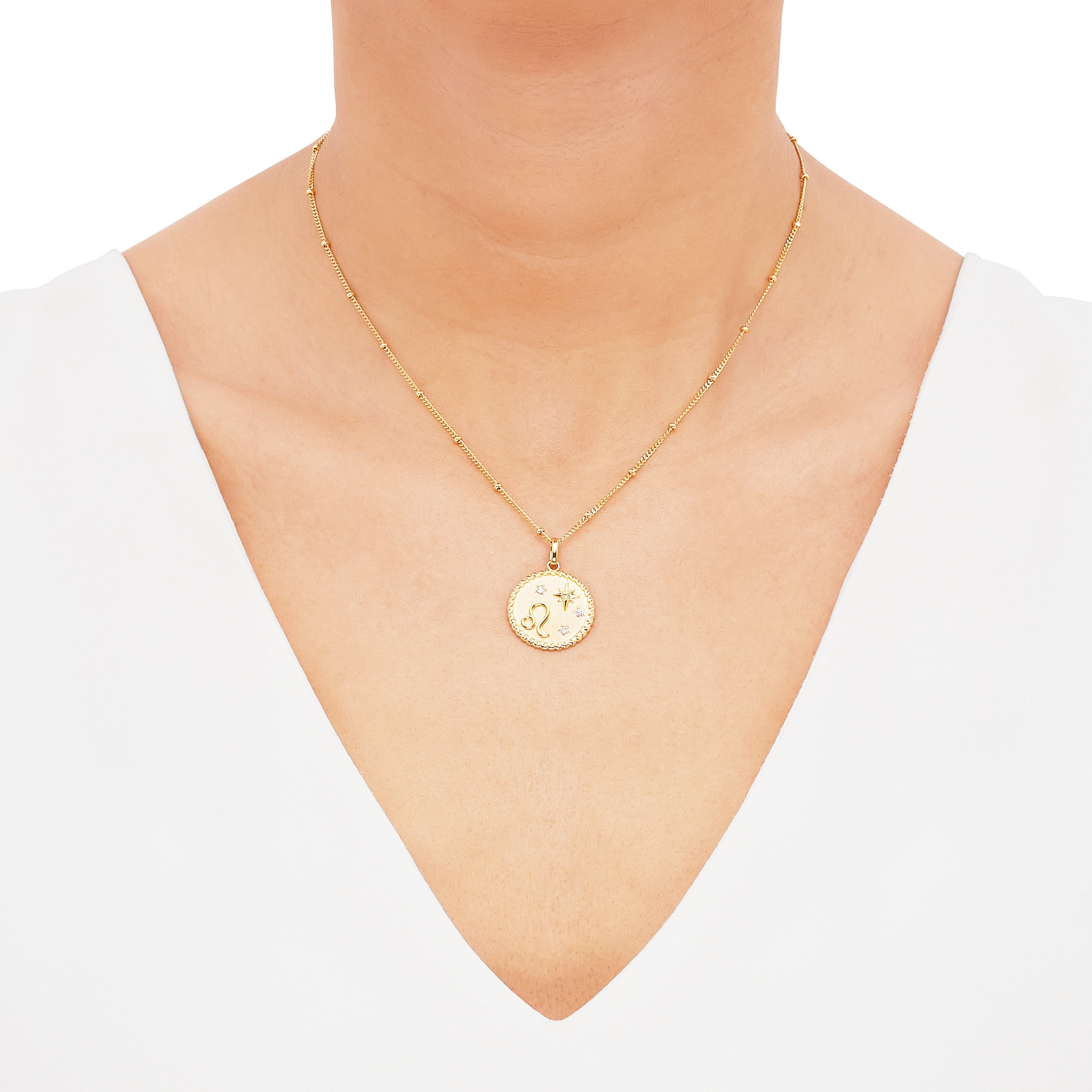 Brilliance Fine Jewelry Leo Symbol Pendant in Sterling Silver and 14K Gold Plate,20"