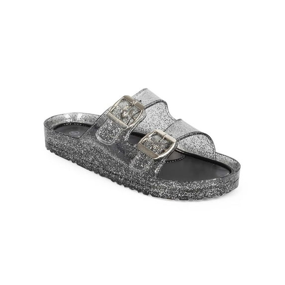 Forever EA81 Women Glitter Jelly Open Toe Double Buckle Footbed Sandal