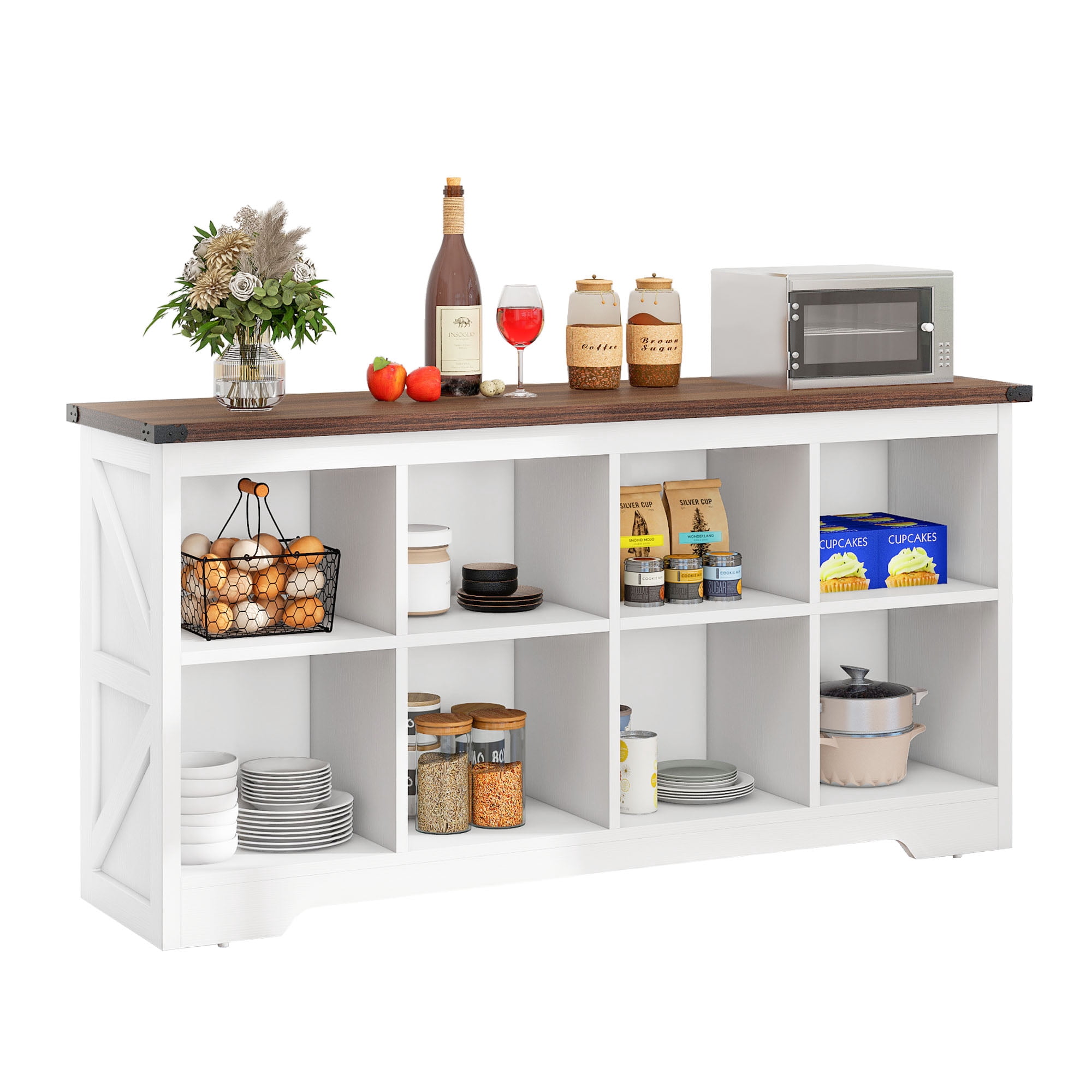 Uforic 8 Cube Organizer Bookcase, Farmhouse Cubby Bookshelf , Horizontal Open Shelf for Living Room, Bedroom, Home Office, White