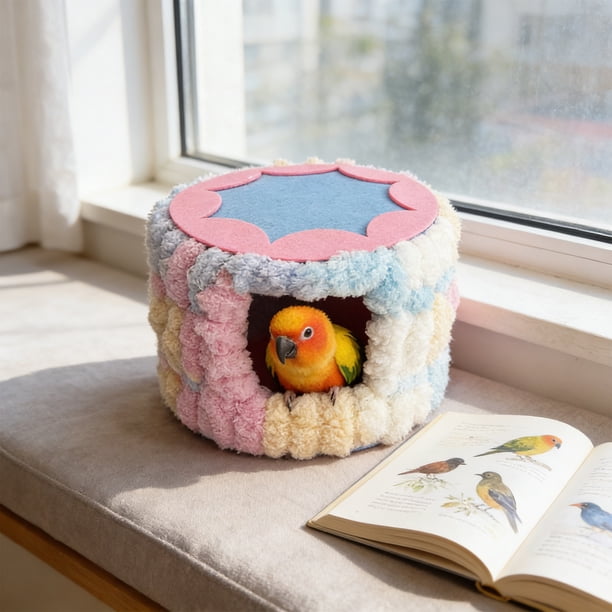 Nido de loro, hamaca cálida de algodón colgante para pájaros, cabaña pequeña para mascotas, tienda de campaña de invierno, rosa verde, azul, 17,5x17,5x12cm accesorio para jaula