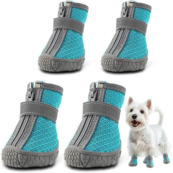 HQREA Dog Shoes for Small Dogs with Reflective Strips Breathable Dog Boots for Hardwood Floors
