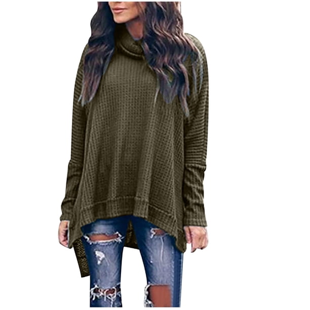 Blusa informal de manga larga con cuello alto y cuello alto de color liso para mujer Pompotops FGAJ22202