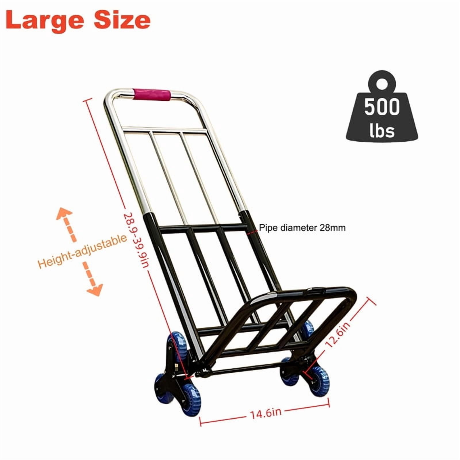 500LBS Capacity Heavy Duty Garden Folding Trolley with Step Crawler Wheels, Stair Climbing Dolly Cart for Warehouse, Shopping