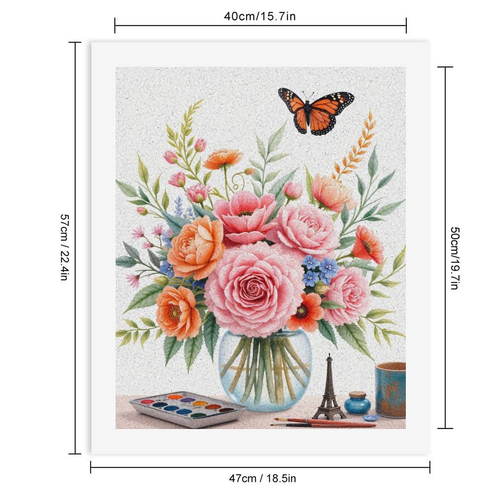 Paint By Numbers Kit for Adults Beginner - DIY Floral Bouquet Butterfly Art Painting Canvas Painting Kits for Adults, Frameless Paint By Number for Adults for Home Wall Decor 16x20 Inch