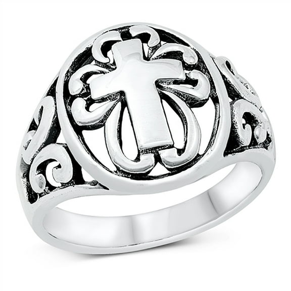 Sterling Silver Swirl Cross Statement Ring Size 13