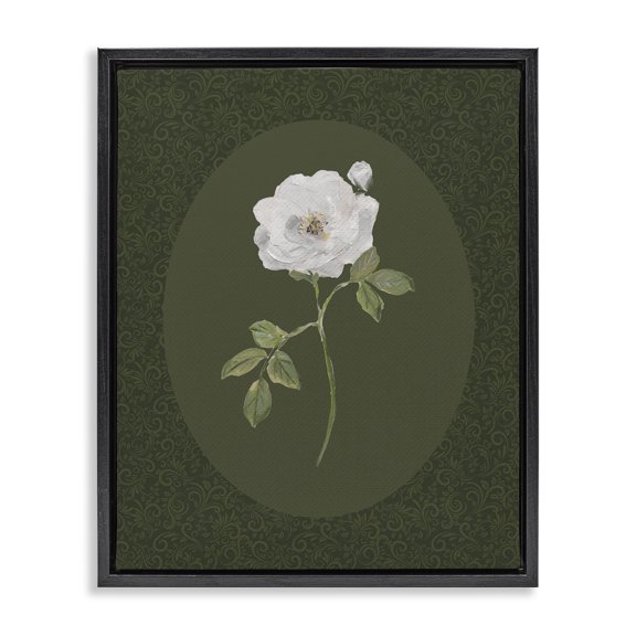 Stupell Industries Transitional Emerald & White Oval Rose Black Floating Frame Canvas Art, 17 x 21, by Sally Swatland