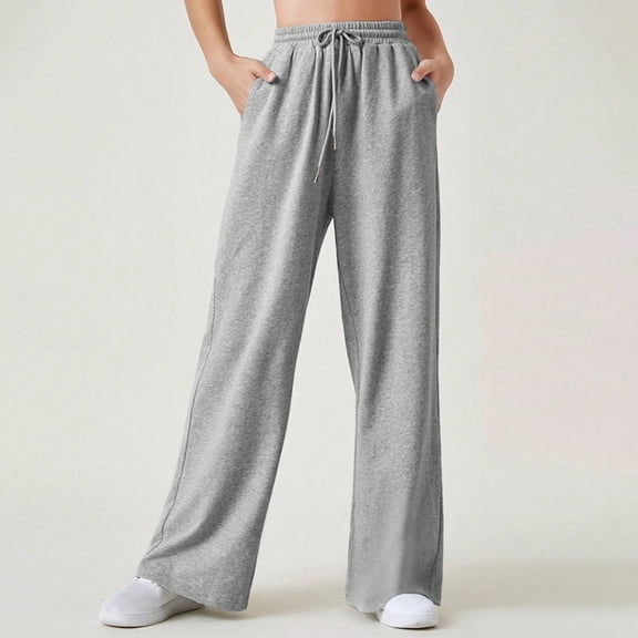 ClodeEU High Waisted Wide Leg Pants for Women, Drawstring Comfort with Pockets,Casual Loose Trousers Gray,Womens Plus M