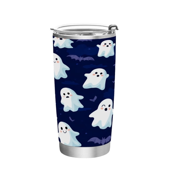 20oz Stainless Steel Tumbler with Straw, Double Wall Insulated Travel Tumbler Ghost on Dark Blue Background