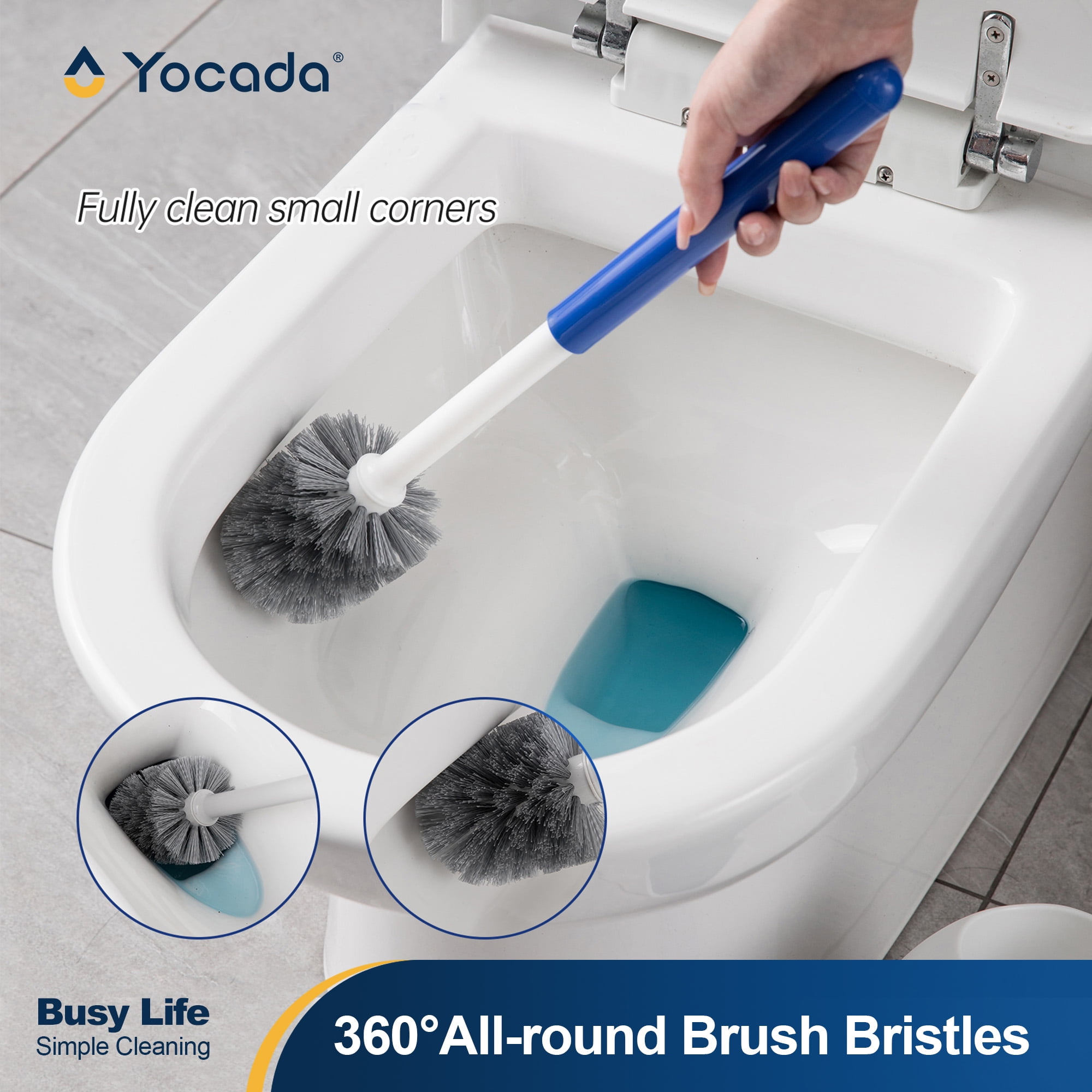 Yocada Slim Toilet Brush & Plunger Setfor Bathroom Cleaning, Blue, 2 Pack