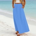 thumbnail image 2 of Arlun Casual Long Pleated Skirt for Women Elegant Eyelet Solid Color Flowy Summer Maxi Skirts Elastic High Waist Simple Stylish Beach Vacation Skirt Comfort for Everyday Wear Blue XXL, 2 of 6