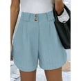 thumbnail image 2 of Womens Casual 2025 Trendy Summer Elastic High Waisted Pleated Side Slit Business Work Shorts Pockets Light Blue S, 2 of 7