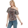 thumbnail image 4 of Womens Short Sleeve One Shoulder Sparkly Glitter Sequin Top Shirt, 4 of 5