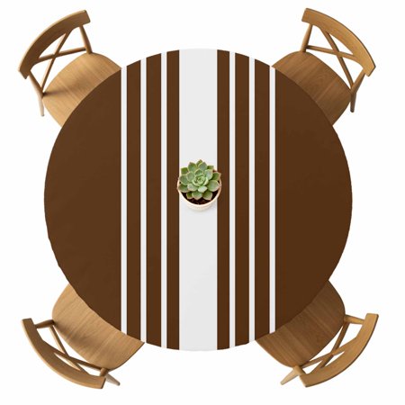 Round Fitted Tablecloth with Elastic Brown Vertical Stripes Tablecloths Waterproof Oil Proof Classic Striped Table Cover for Kitchen Dinner Holiday Party Picnic Fits Tables up to 36 - 44 Diameter