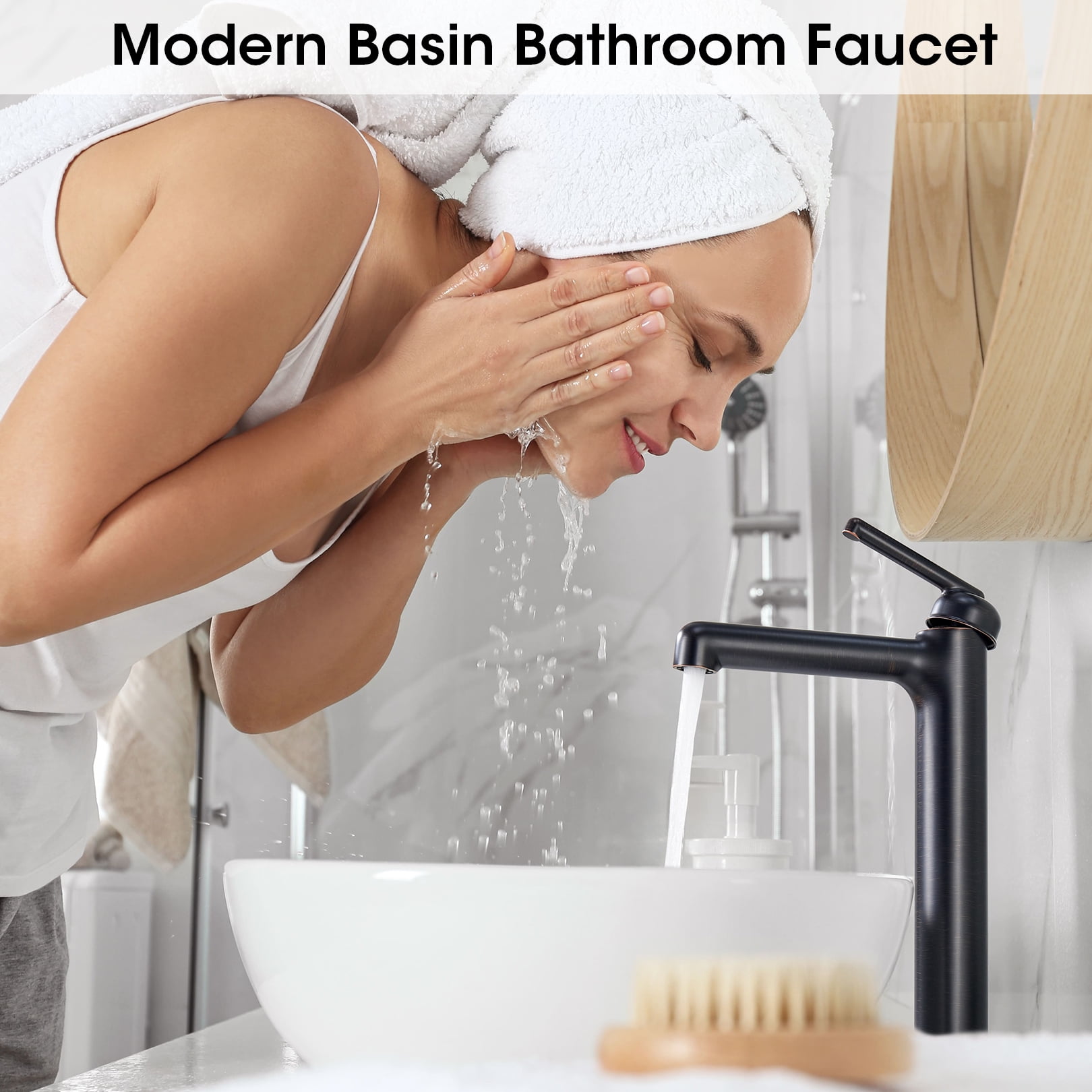 Wowkk Oil Rubbed Bronze Bathroom Faucets 9.84" High Spout Tall Basin Faucet, Single Handle Bathroom Sink Faucet with Pop Up Drain and Faucet Supply Lines
