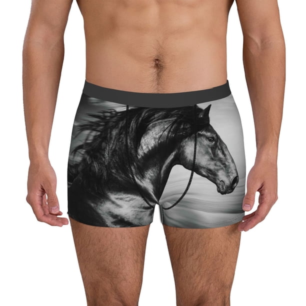 Balery Running Horse Black And White Calzoncillos bóxer para hombre, ropa interior de algodón suave y transpirable con cinturilla de nailon-Small