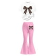 thumbnail image 4 of XUELUO Big Girls Outfit Sets 2-Piece Short Sleeve Leopard Bow Pattern Tops + Flared Pants Summer Spring Fashion Cute Clothes, 4 of 5