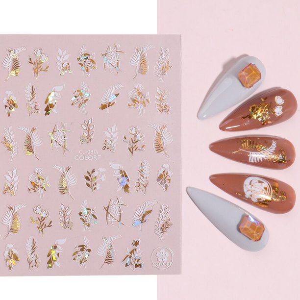 1 Uds hojas de oro negro arte de uñas pegatina holográfica Floral láser rebanadas láminas para uñas calcomanías puntas decoraciones de manicura LYCJ028-036 Tan Jianjun unisex