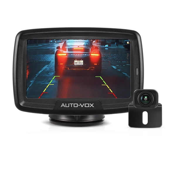 AUTO-VOX CS-2 Cámara de respaldo inalámbrica con monitor de coche de 4,3 pulgadas, sistema de cámara de respaldo de señal digital estable de fácil instalación, cámara de marcha atrás de visión nocturn
