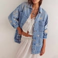 thumbnail image 2 of sicmoss Women's Blue Cotton Vintage Oversized Embroidered Denim Jacket Boho Loose Fit Button Down Casual, 2 of 7