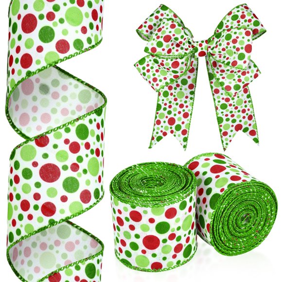 Cinta navideña Hanaive, 2 rollos, 20 yardas, lunares, 6,5 cm