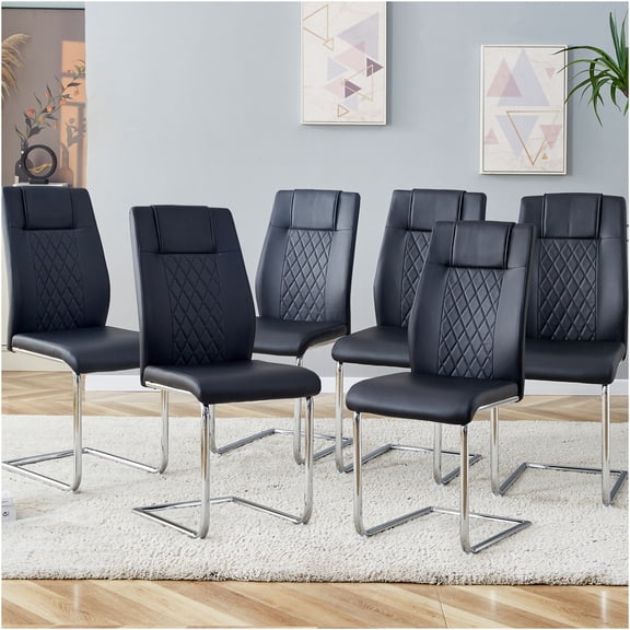 JERFIT Modern PU Leather Dining Chairs Set of 6, Upholstered Side Chairs with Padded Seat and Sturdy Metal Legs for Kitchen Dining Room