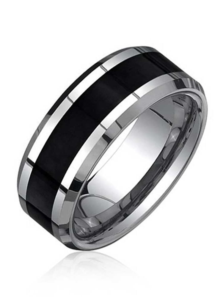 Cavalier Jewelers 8MM Stainless Steel Promise Engagement Rings for Men Size 9.5 Black Plated and Brushed Top Wedding Bands for Him