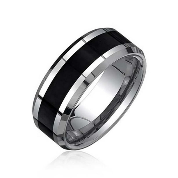 Bling Jewelry Simple Two Tone Black Center Couples Titanium Wedding