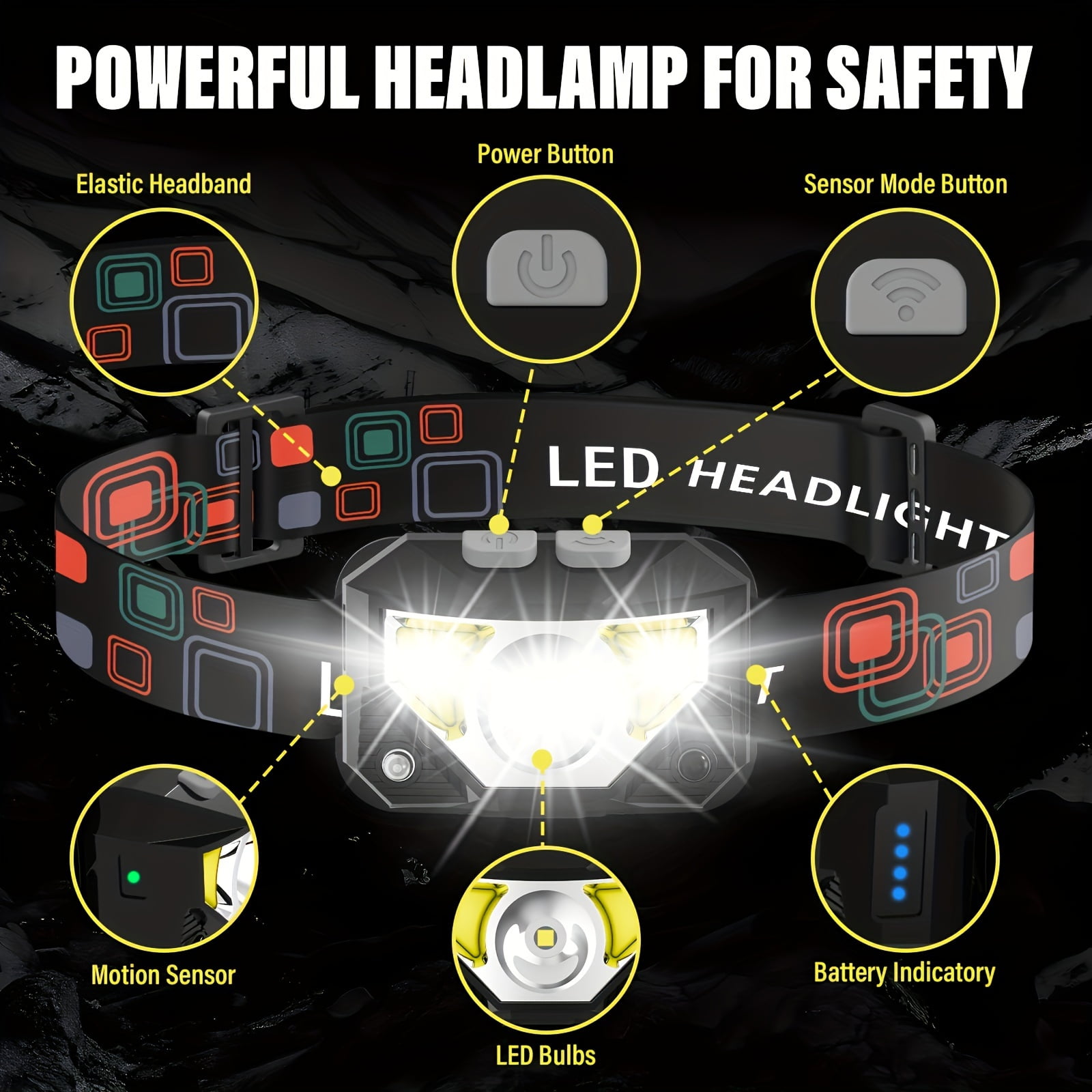 Rechargeable 1200LM LED Headlamp with Red Light, 8 Modes for Camping, Hiking, Cycling, Fishing, Car Repair, Emergency, Gift for Men