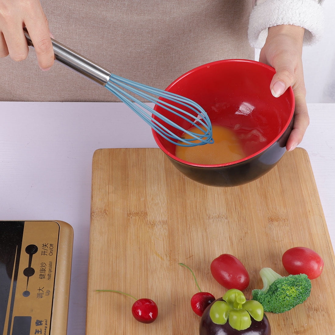 Unique Bargains Egg Whisk Silicone Mixer Kitchen Utensil Blending Stirring Blue