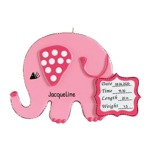 Ornaments by Elves Personalized Baby's First Christmas 2024 Ornament Pink Elephant Ornament .25lbs