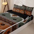 thumbnail image 3 of Erosebridal Southwestern Geometric Pattern Zipper Twin Comforter Sets with Fitted Sheet and 2 Pillowcases,Aztec Stripe Print Zipper Bedding Set,Green Brown,Black Reversible, 3 of 6