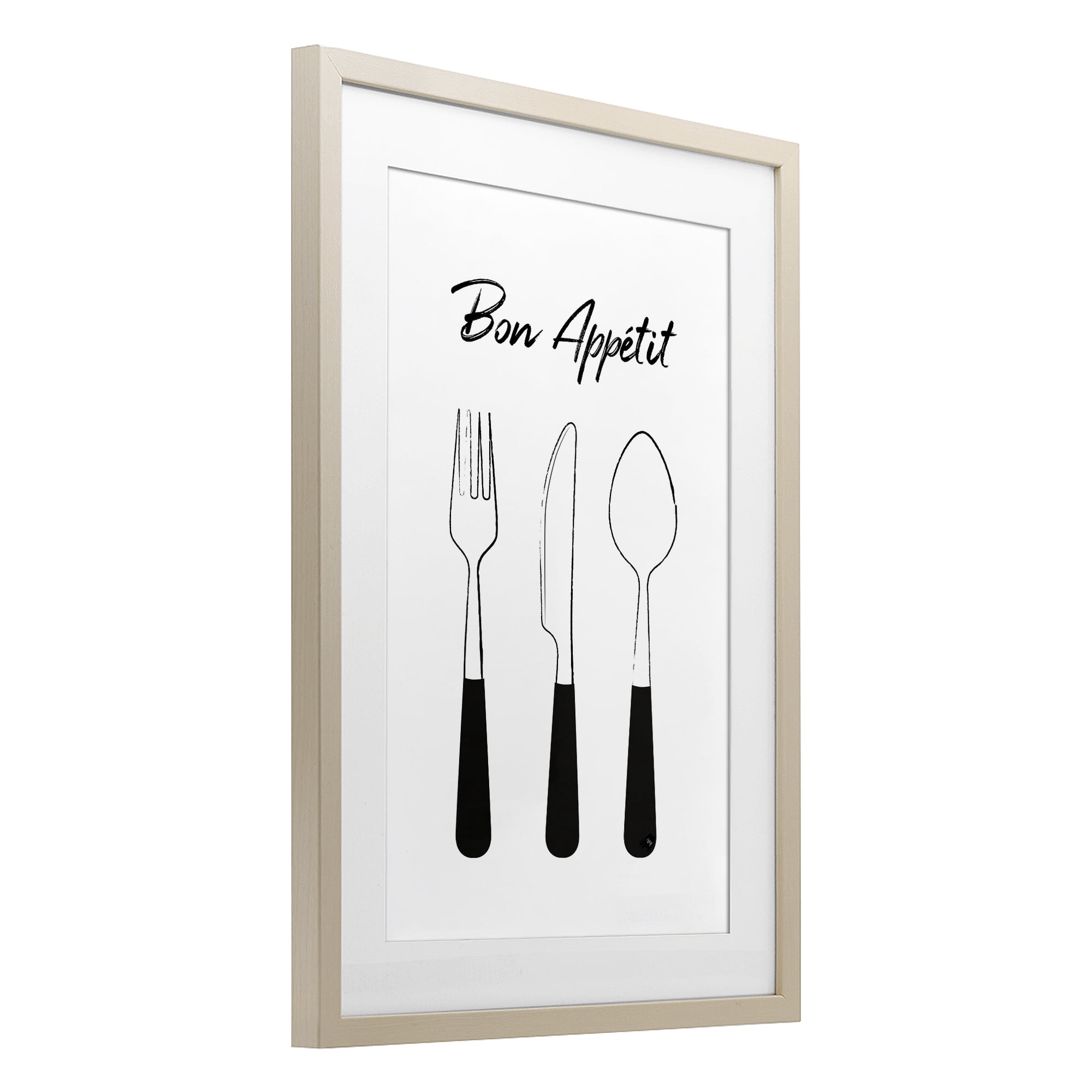 Stupell Industries Bon Appetit Fork Knife Spoon Birch Framed Print Under Glass, design by Martina Pavlova