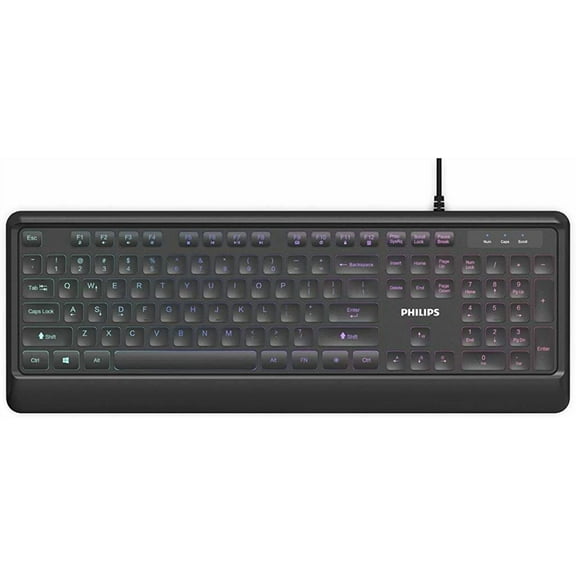 PHILIPS Ultra-Slim USB Keyboard | Low-Profile Full-Sized Wired PC Keyboard | RGB Backlit Chiclet Keys | Anti-Aliasing, N-Key Rollover, Win-Lock SPK8294