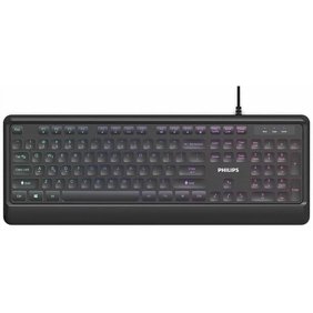 PHILIPS Ultra-Slim USB Keyboard | Low-Profile Full-Sized Wired PC Keyboard | RGB Backlit Chiclet Keys | Anti-Aliasing, N-Key Rollover, Win-Lock SPK8294