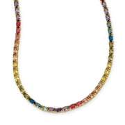 925 Sterling Silver Link Fancy Necklace Chain Prizma Gold-tone 14k Flash Gold-plated 18 inch Oval Colorful CZ 3.47 mm
