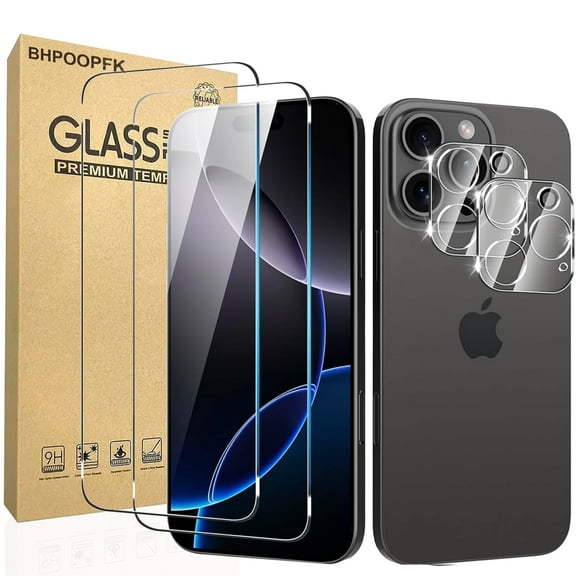 KyFree 2 2 Pack Tempered Glass for iPhone 16 Pro Max 6.9" Screen Protector [2 Pack] with [2 Pack] Camera Lens Protector with [Alignment Frame], Anti-Scratch Case Friendly Transparent HD Clear Film