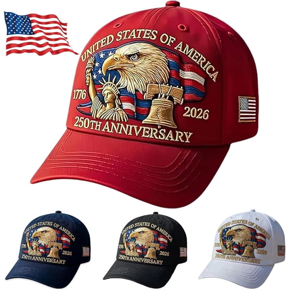 250th Anniversary USA Hat - Adjustable United States 250th Anniversary Hat Retro Embroidered Baseball Cap