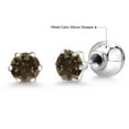 thumbnail image 6 of Gem Stone King Platinum Stud Earrings for Women Men 1.00 Ct Round 5mm Brown Smoky Quartz, 6 of 6