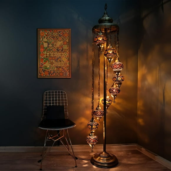Asylove Turkish Lamp 9 Globe Mosaic Floor Lamp Mosaic Standing Lamp 9 Globe Mosaic Moroccan Lamps Floor Lamp For Decorative Home Designs Offer 5 Inch Globe - Total Height 70 Inch (Brown)