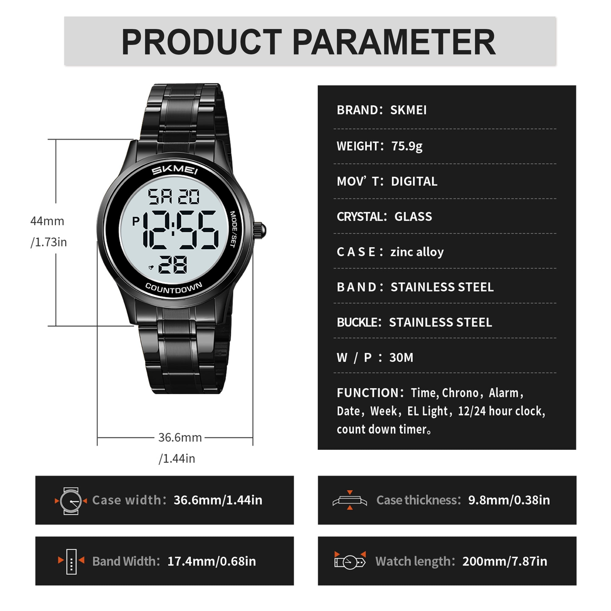 SKMEI Mens Digital Watch Watches Waterproof Outdoor Chronograph Wrist Watches for Men with LED Back Ligh/Date