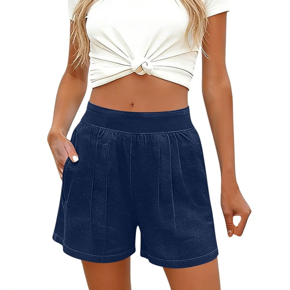Ahabrexf Stretch Shorts with Pockets for Women, Elastic Denim-Like Fabric Casual Shorts with 2 Pockets